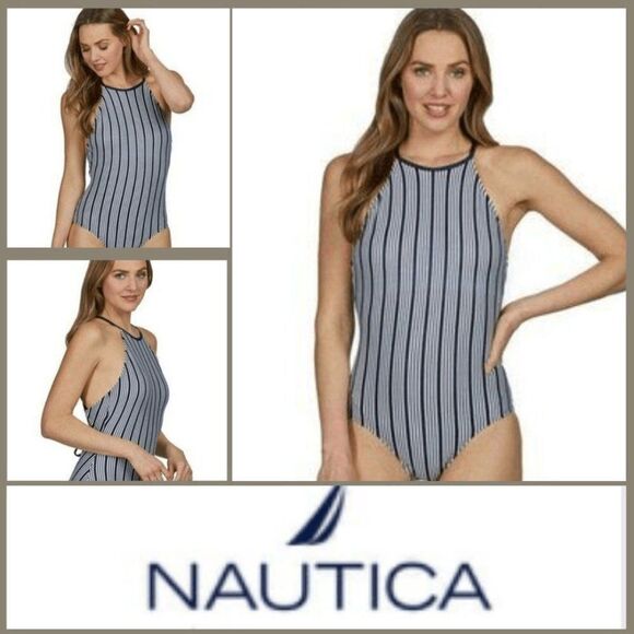 Nautica Dock Lines High Neck One Piece Swimsuit size medium - Picture 1 of 10